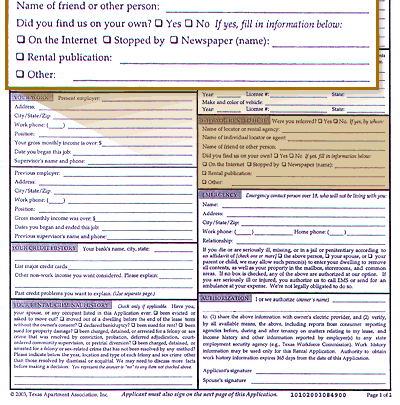 apartment rental application. Rental Application