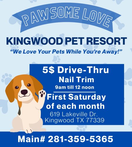 $5 Drive-Thru Nail Trim at Kingwood Pet Resort