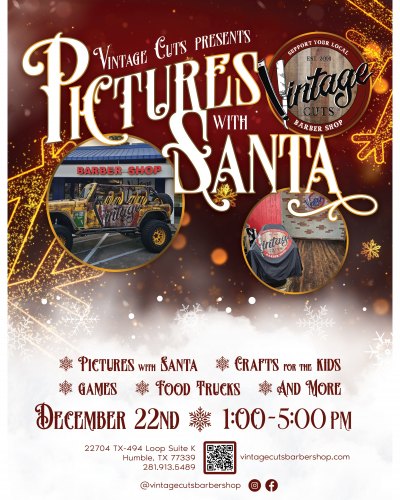 Pictures with Santa at Vintage Cuts Barber Shop