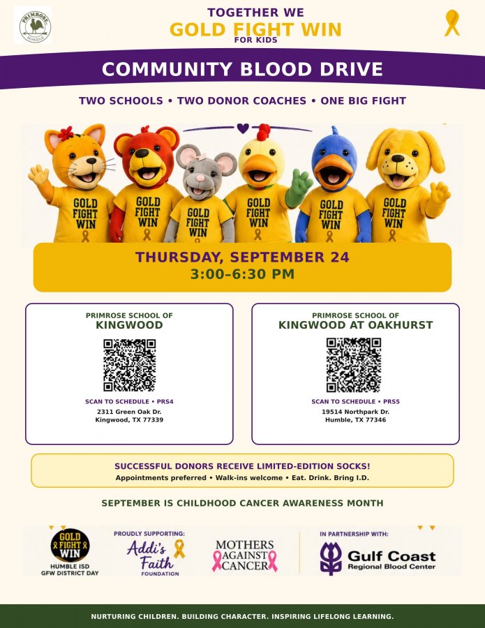 Gold Fight Win Community Blood Drive at Primrose School of Kingwood
