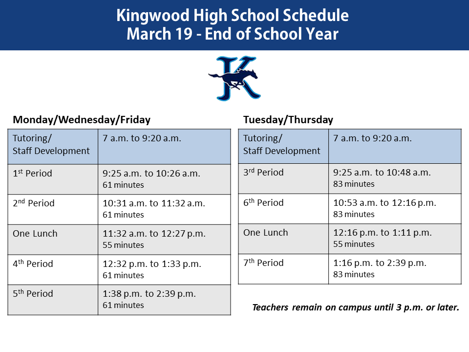 New Kingwood High School Schedule