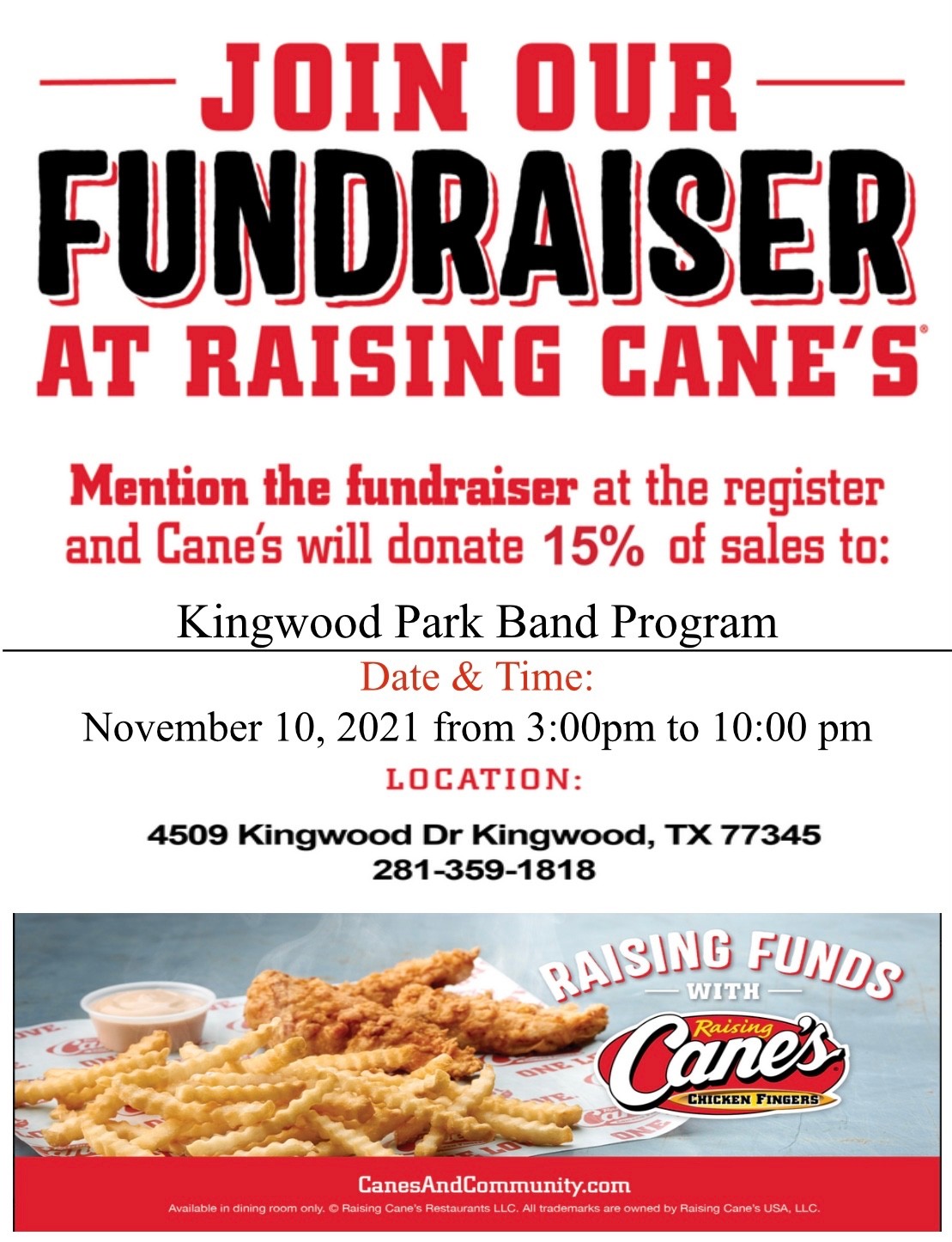 Raising Cane's KPHS Fundraiser