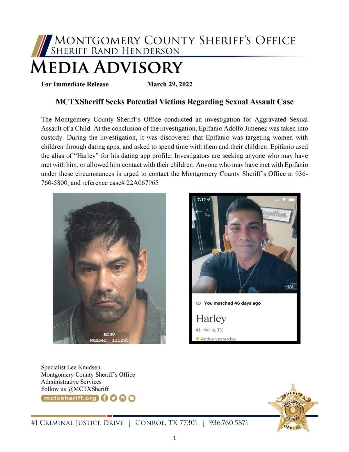 MCTXSheriff seeks potential victims in sexual assault case